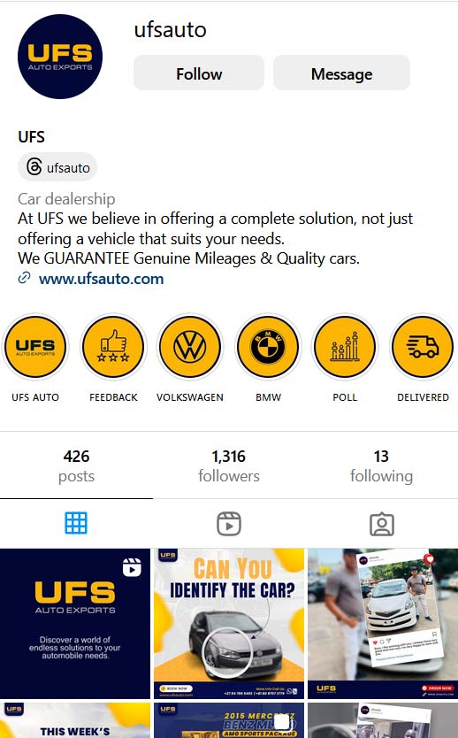 Instagram 
UFS
Leading used vehicle exporter in Japan